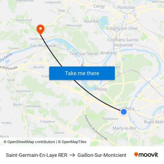 Saint-Germain-En-Laye RER to Gaillon-Sur-Montcient map