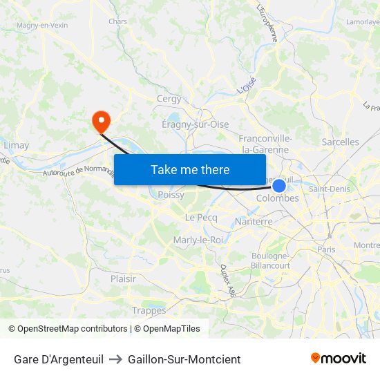Gare D'Argenteuil to Gaillon-Sur-Montcient map