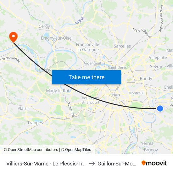 Villiers-Sur-Marne - Le Plessis-Trévise RER to Gaillon-Sur-Montcient map