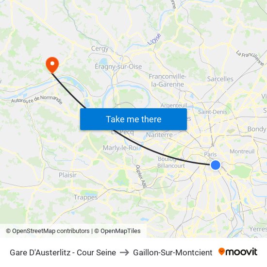 Gare D'Austerlitz - Cour Seine to Gaillon-Sur-Montcient map