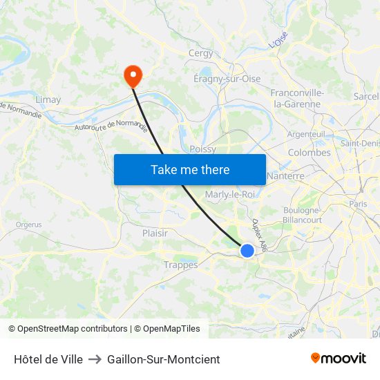 Hôtel de Ville to Gaillon-Sur-Montcient map