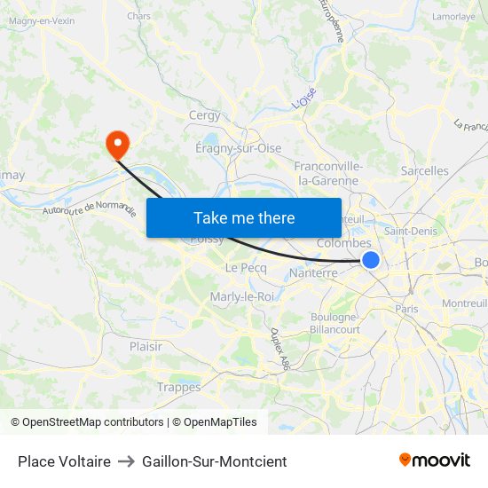 Place Voltaire to Gaillon-Sur-Montcient map