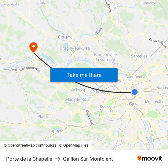 Porte de la Chapelle to Gaillon-Sur-Montcient map