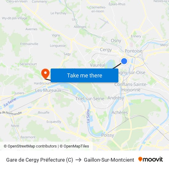 Gare de Cergy Préfecture (C) to Gaillon-Sur-Montcient map