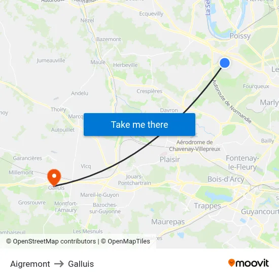 Aigremont to Galluis map