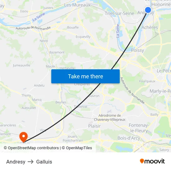 Andresy to Galluis map