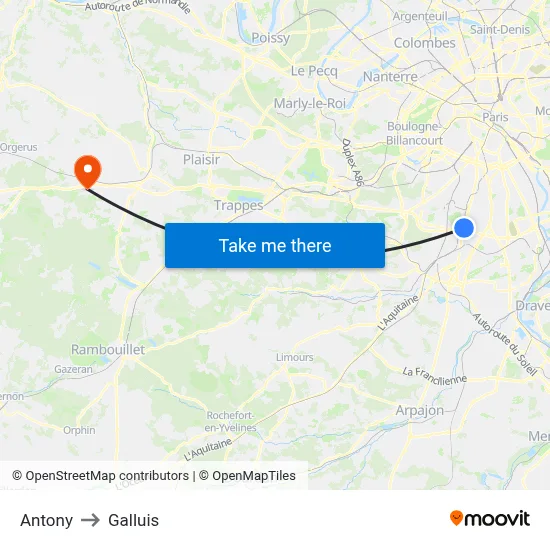 Antony to Galluis map