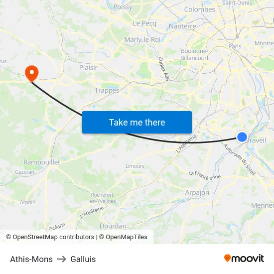 Athis-Mons to Galluis map