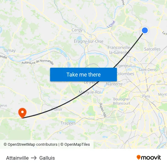 Attainville to Galluis map