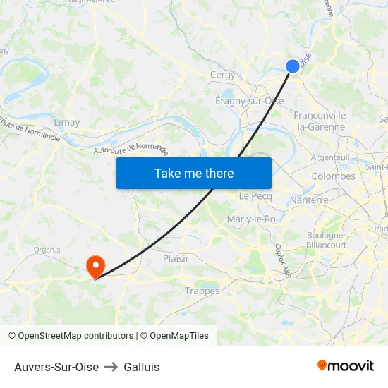 Auvers-Sur-Oise to Galluis map