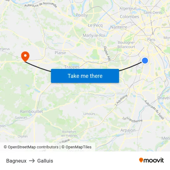 Bagneux to Galluis map