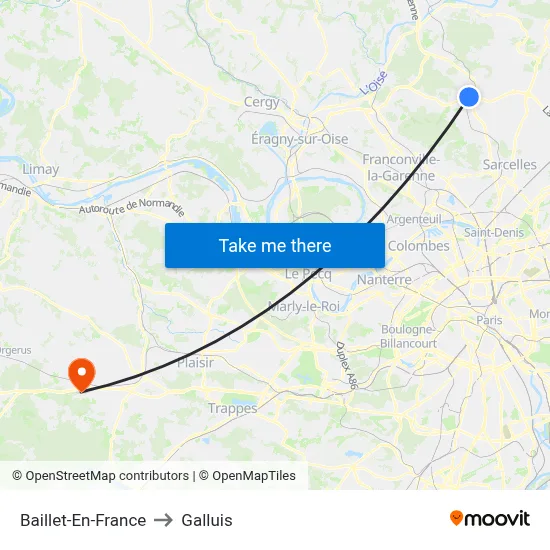 Baillet-En-France to Galluis map