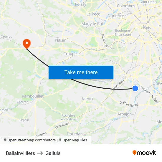 Ballainvilliers to Galluis map
