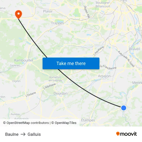 Baulne to Galluis map