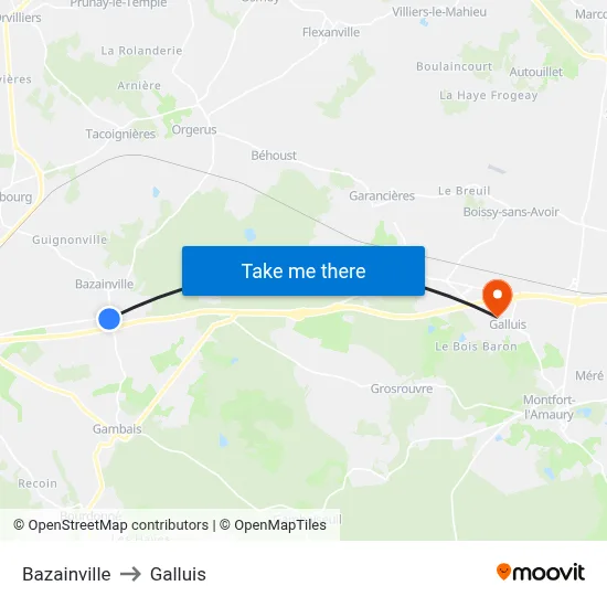 Bazainville to Galluis map