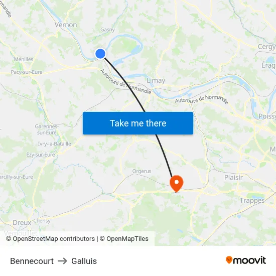 Bennecourt to Galluis map