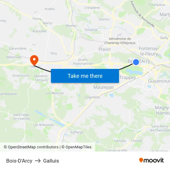 Bois-D'Arcy to Galluis map