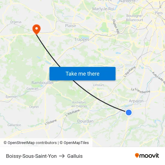 Boissy-Sous-Saint-Yon to Galluis map