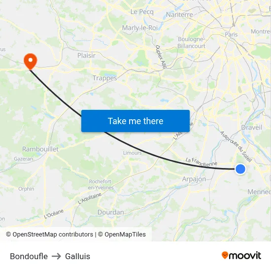 Bondoufle to Galluis map