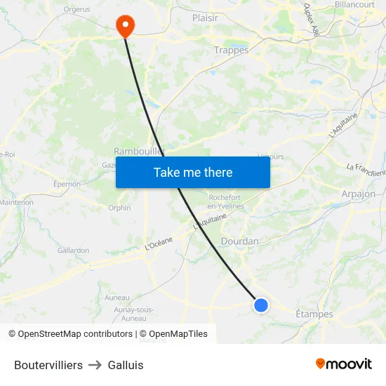 Boutervilliers to Galluis map