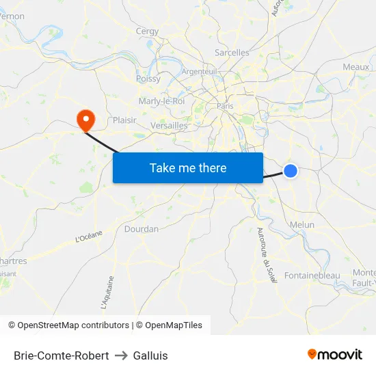 Brie-Comte-Robert to Galluis map