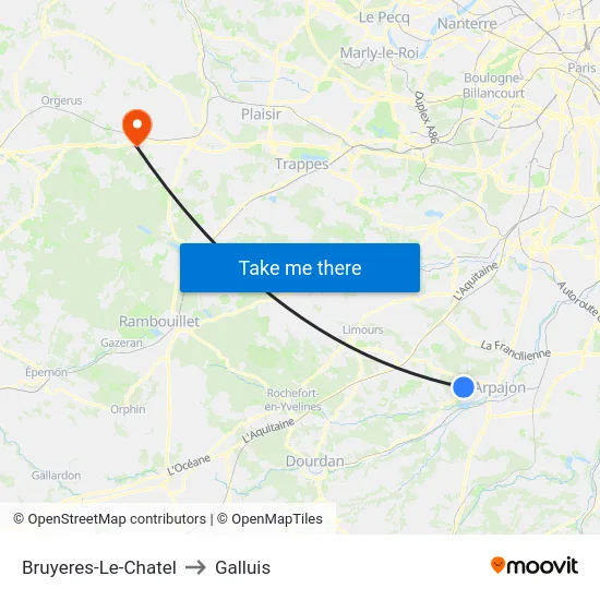 Bruyeres-Le-Chatel to Galluis map