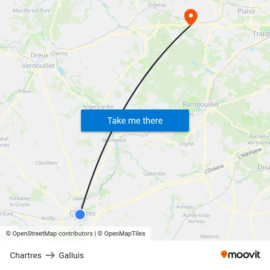 Chartres to Galluis map