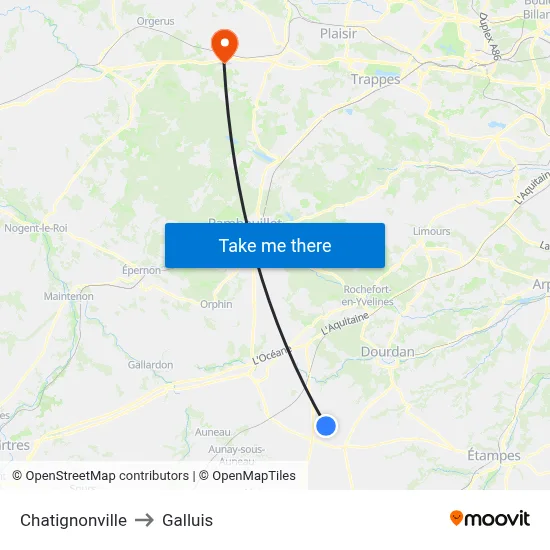 Chatignonville to Galluis map