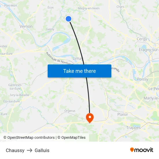 Chaussy to Galluis map