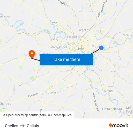 Chelles to Galluis map