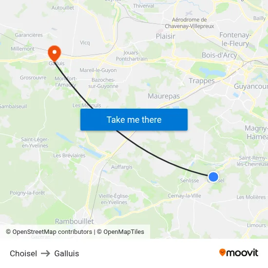 Choisel to Galluis map