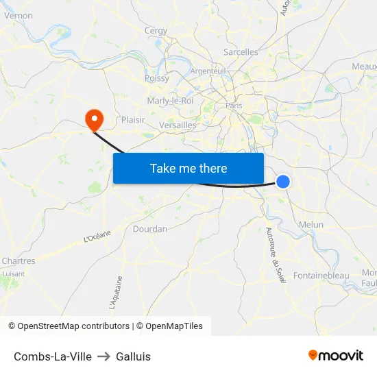 Combs-La-Ville to Galluis map