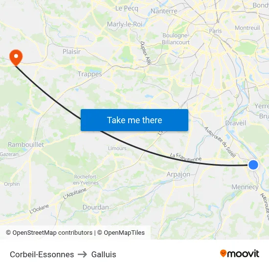Corbeil-Essonnes to Galluis map
