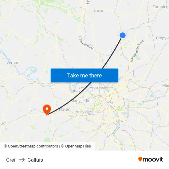Creil to Galluis map