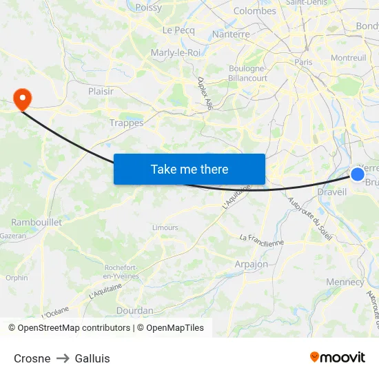 Crosne to Galluis map