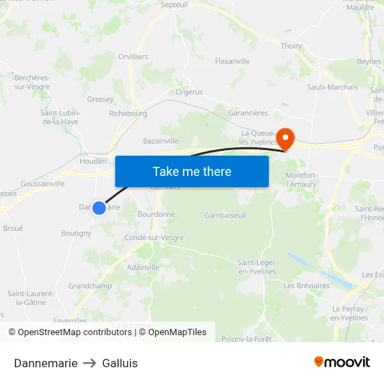 Dannemarie to Galluis map