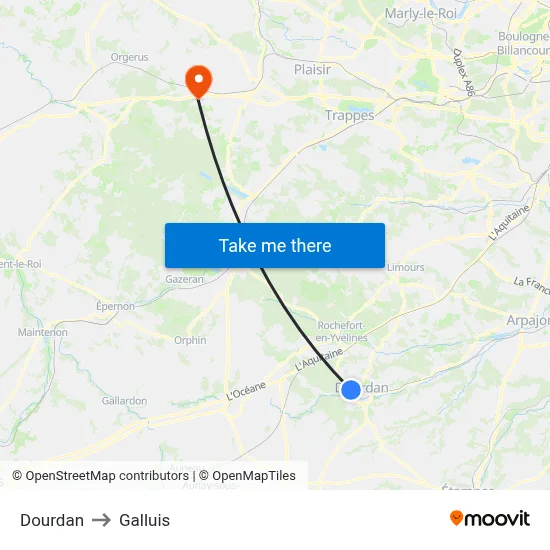 Dourdan to Galluis map