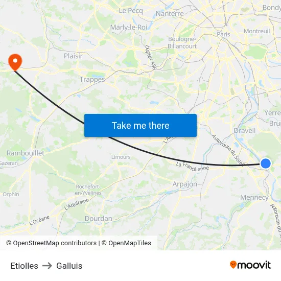 Etiolles to Galluis map