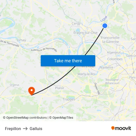 Frepillon to Galluis map