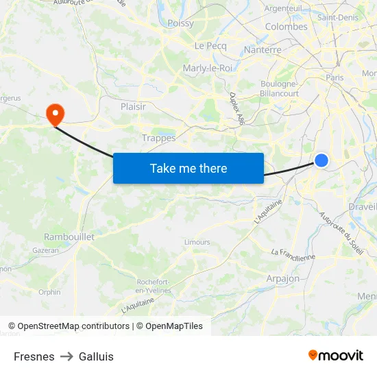 Fresnes to Galluis map
