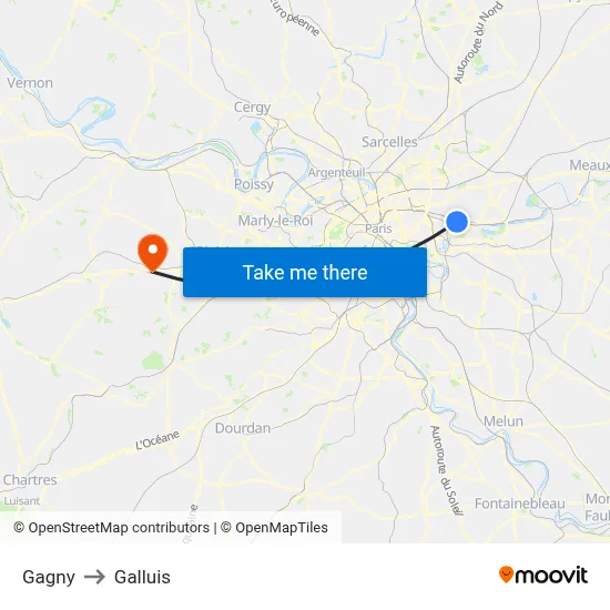 Gagny to Galluis map