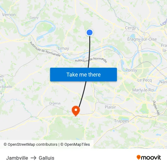 Jambville to Galluis map