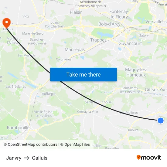 Janvry to Galluis map