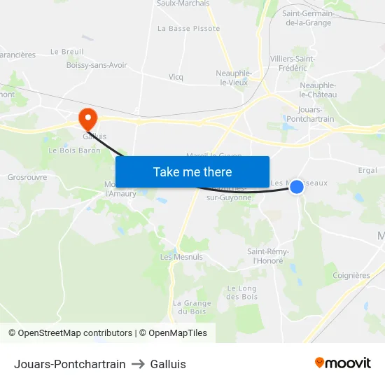 Jouars-Pontchartrain to Galluis map