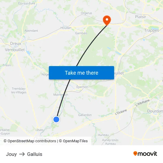 Jouy to Galluis map