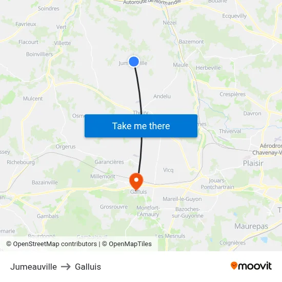 Jumeauville to Galluis map