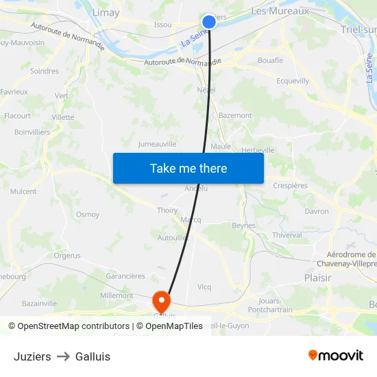 Juziers to Galluis map