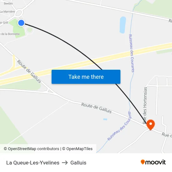 La Queue-Les-Yvelines to Galluis map
