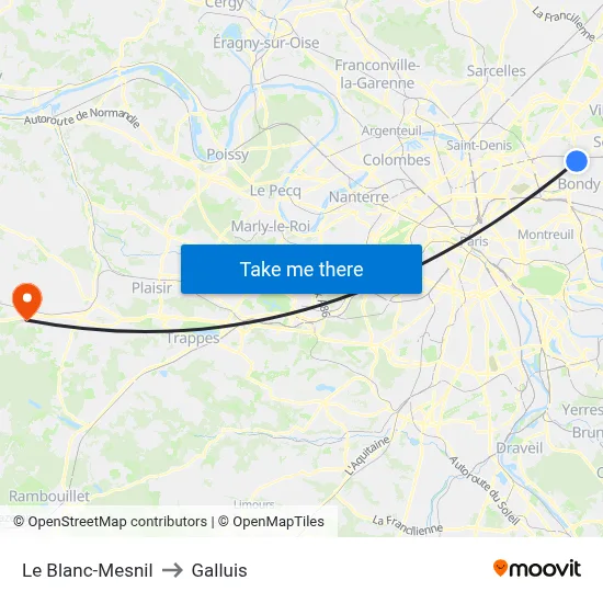 Le Blanc-Mesnil to Galluis map