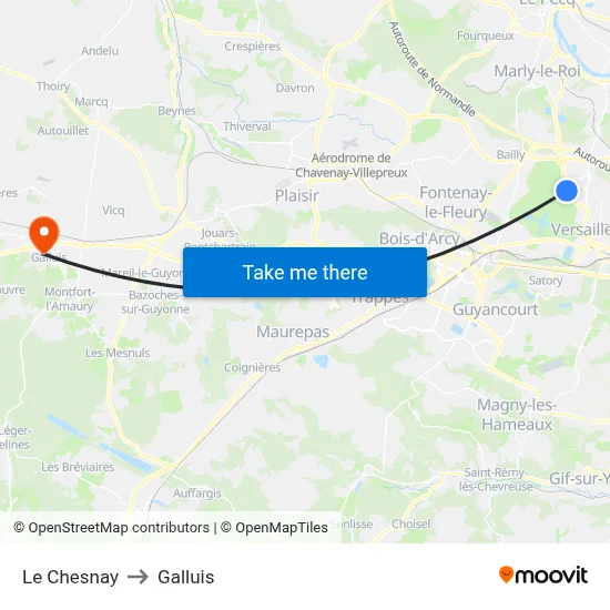 Le Chesnay to Galluis map